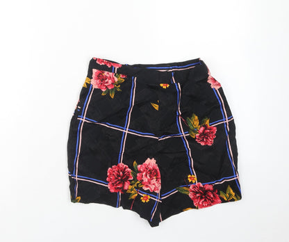 Topshop Womens Black Geometric Viscose Basic Shorts Size 6 Regular Zip