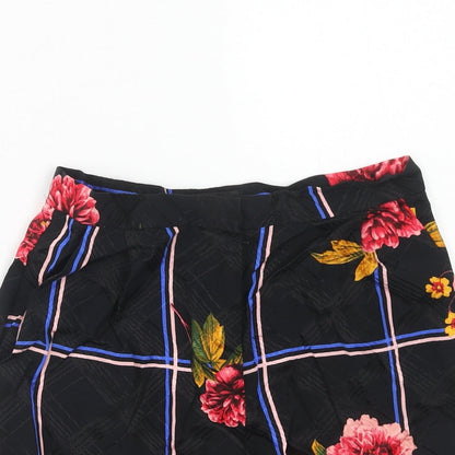 Topshop Womens Black Geometric Viscose Basic Shorts Size 6 Regular Zip