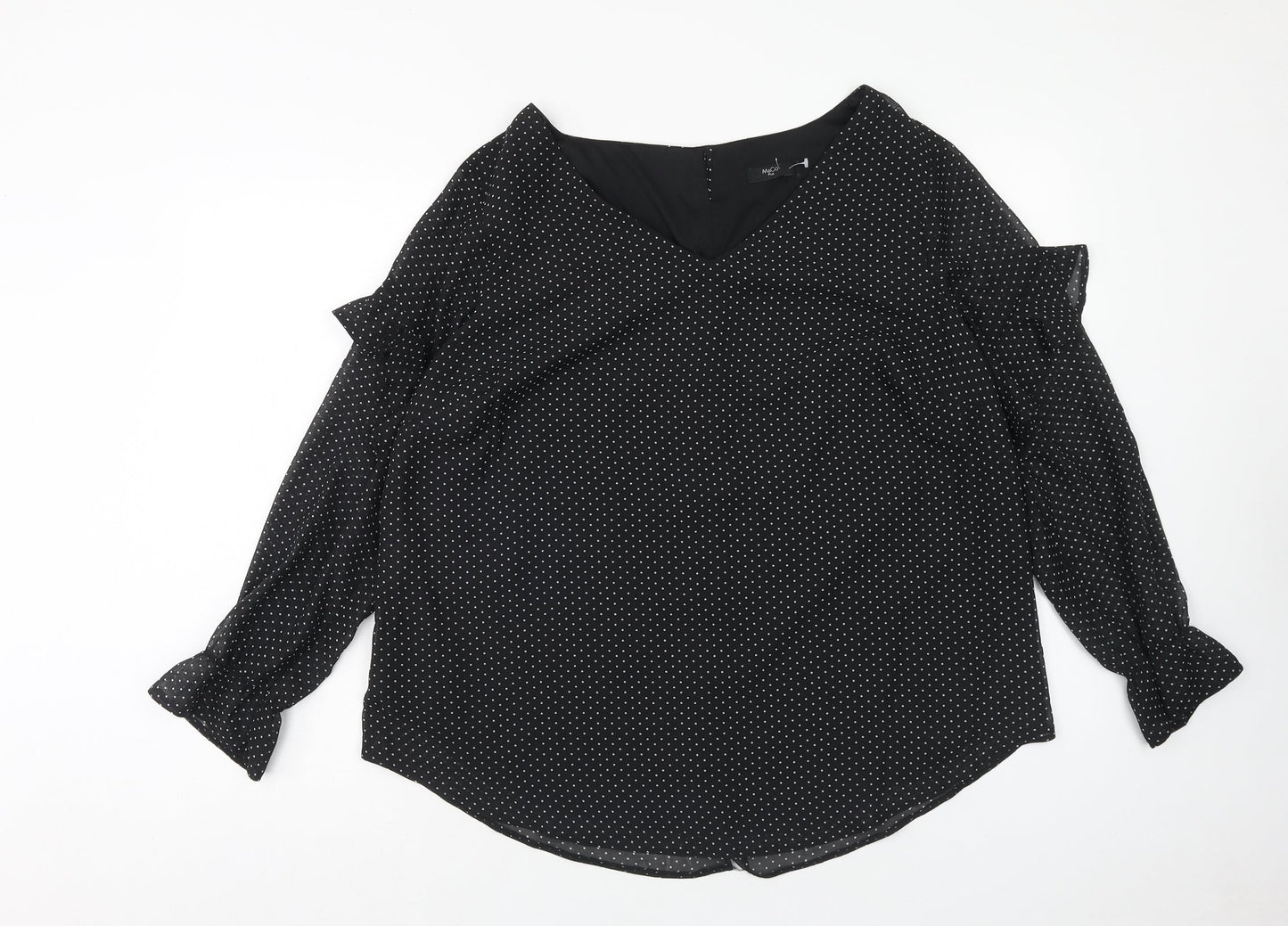 M&Co Womens Black Polka Dot Polyester Basic Blouse Size 18 V-Neck