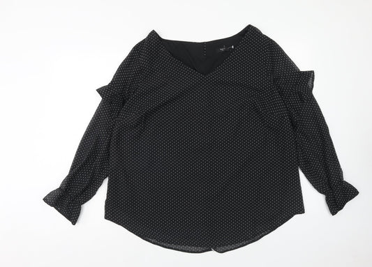 M&Co Womens Black Polka Dot Polyester Basic Blouse Size 18 V-Neck