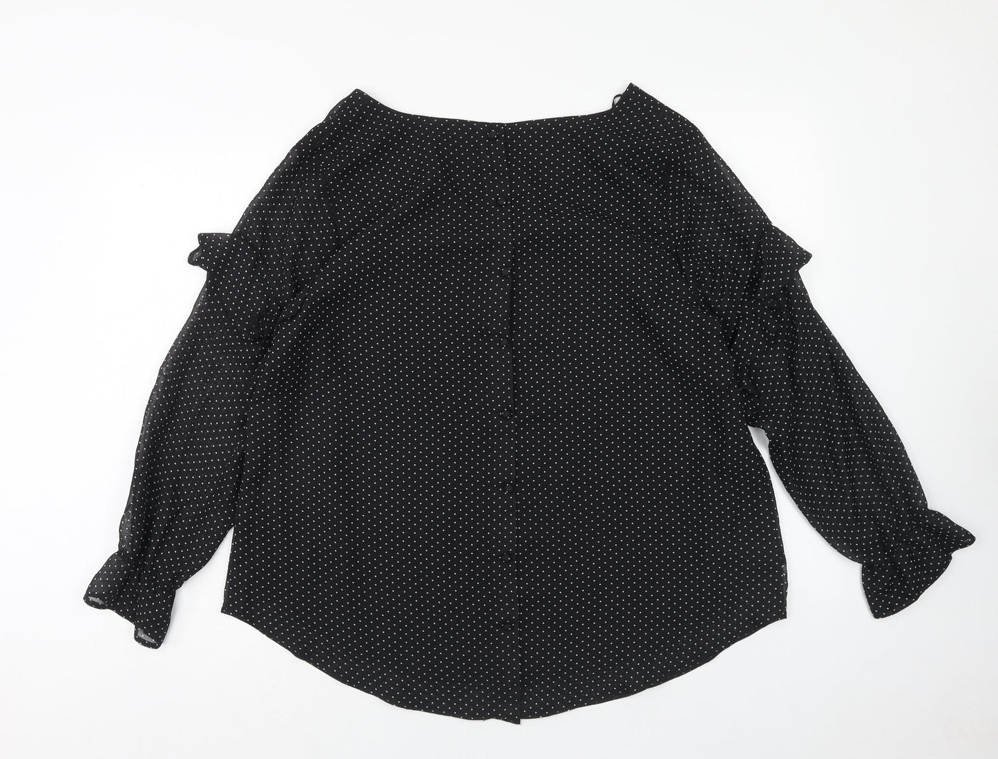 M&Co Womens Black Polka Dot Polyester Basic Blouse Size 18 V-Neck