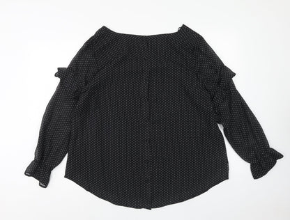 M&Co Womens Black Polka Dot Polyester Basic Blouse Size 18 V-Neck