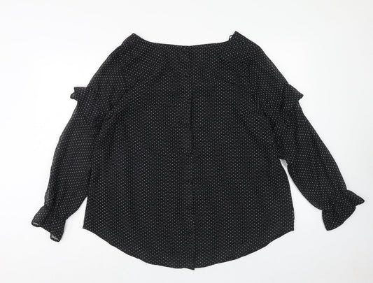 M&Co Womens Black Polka Dot Polyester Basic Blouse Size 18 V-Neck