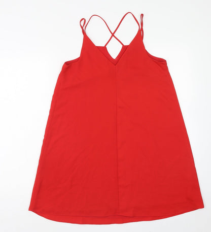 River Island Womens Red Polyester Trapeze & Swing Size 10 V-Neck Pullover