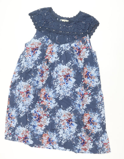 NEXT Womens Blue Floral Modal Shift Size 14 Scoop Neck Pullover - Lace Detail