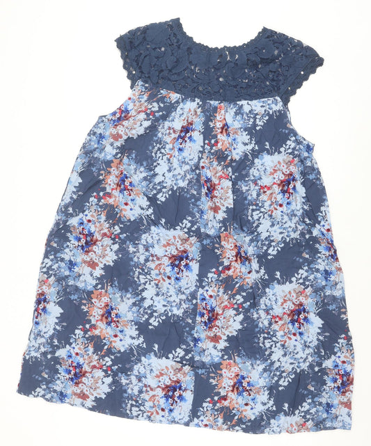 NEXT Womens Blue Floral Modal Shift Size 14 Scoop Neck Pullover - Lace Detail