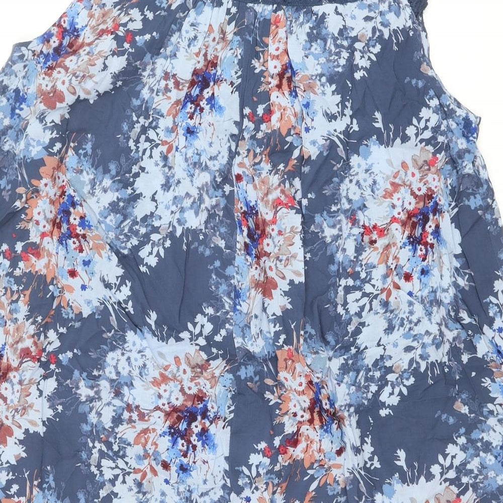 NEXT Womens Blue Floral Modal Shift Size 14 Scoop Neck Pullover - Lace Detail