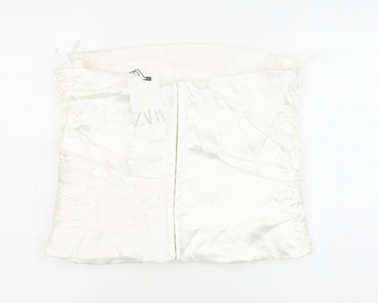 Zara Womens White Polyester Cropped Blouse Size 2XL Off the Shoulder