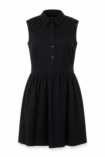 Forever 21 Womens Black Polyester Shirt Dress Size L Collared Zip - Lattice Shoulder Detail