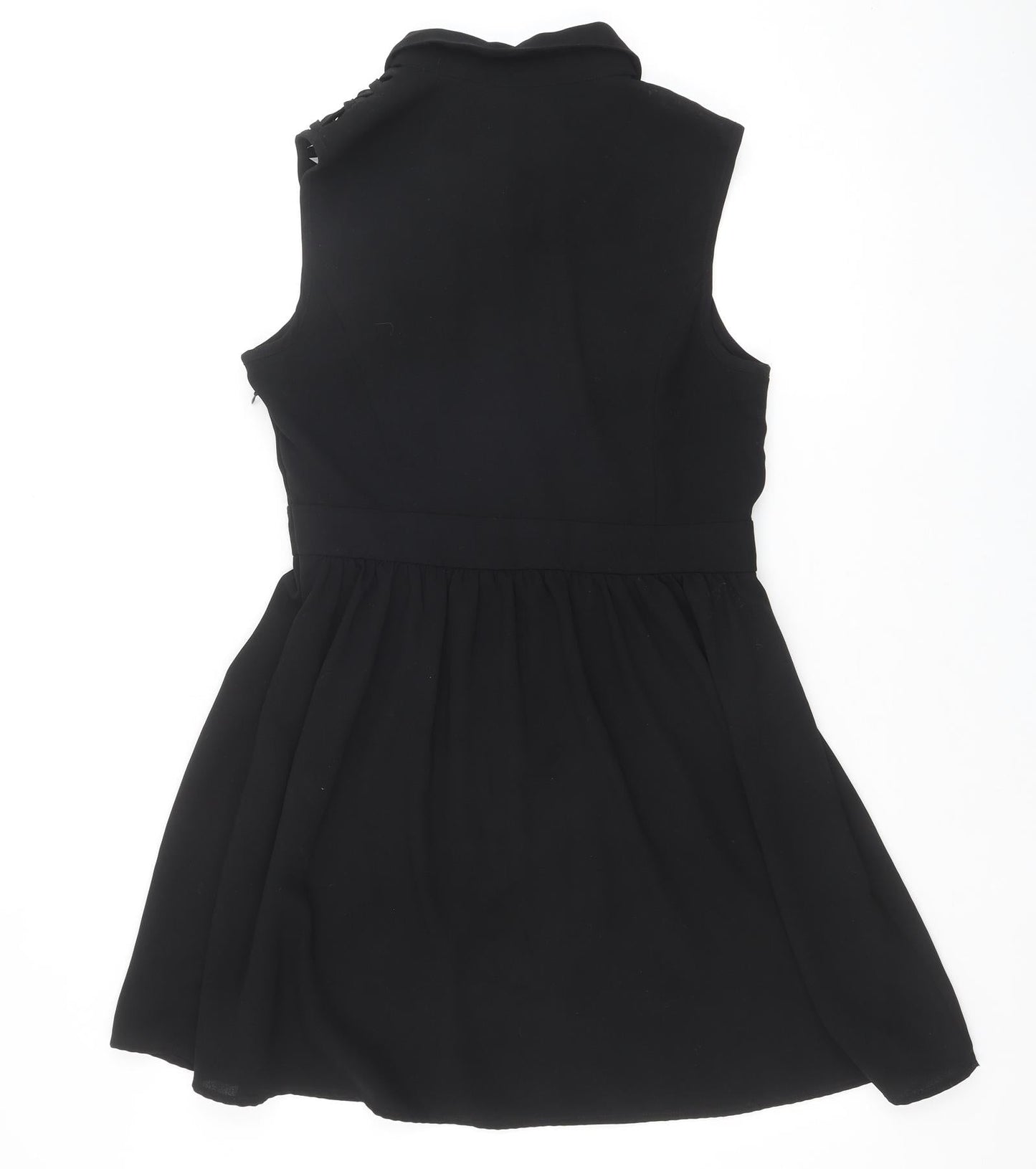 FOREVER 21 Womens Black Polyester Shirt Dress Size L Collared Zip - Lattice Shoulder Detail