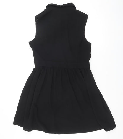 FOREVER 21 Womens Black Polyester Shirt Dress Size L Collared Zip - Lattice Shoulder Detail