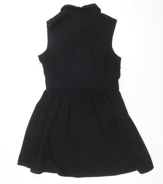 FOREVER 21 Womens Black Polyester Shirt Dress Size L Collared Zip - Lattice Shoulder Detail