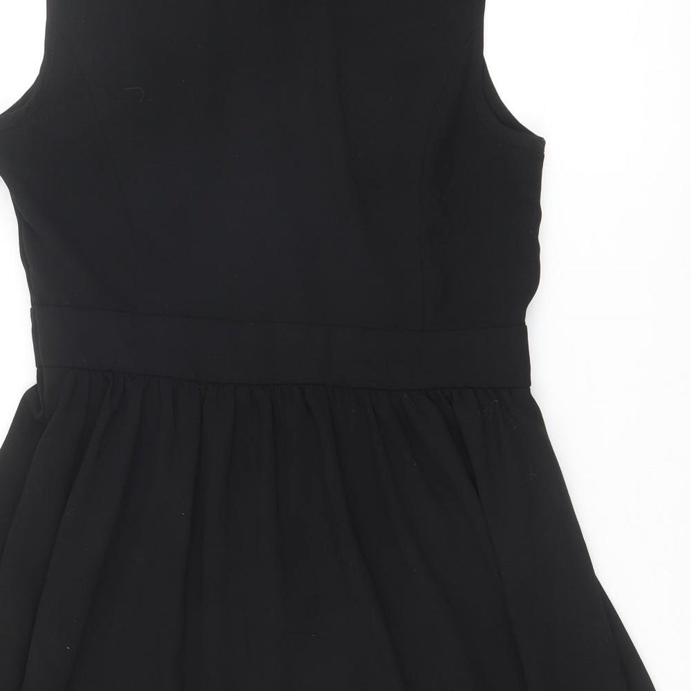 FOREVER 21 Womens Black Polyester Shirt Dress Size L Collared Zip - Lattice Shoulder Detail