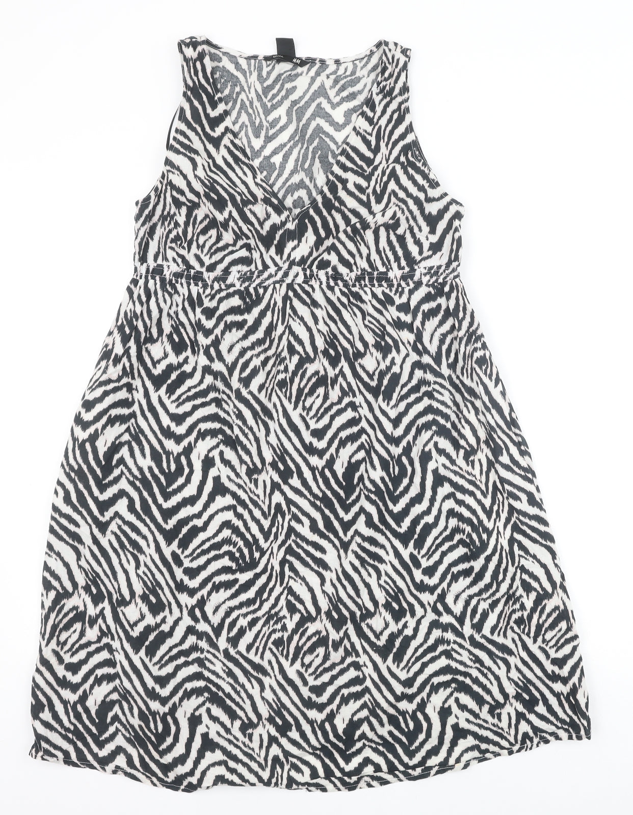 H&M Womens Black Animal Print 100% Cotton A-Line Size S V-Neck Pullover - Zebra Print