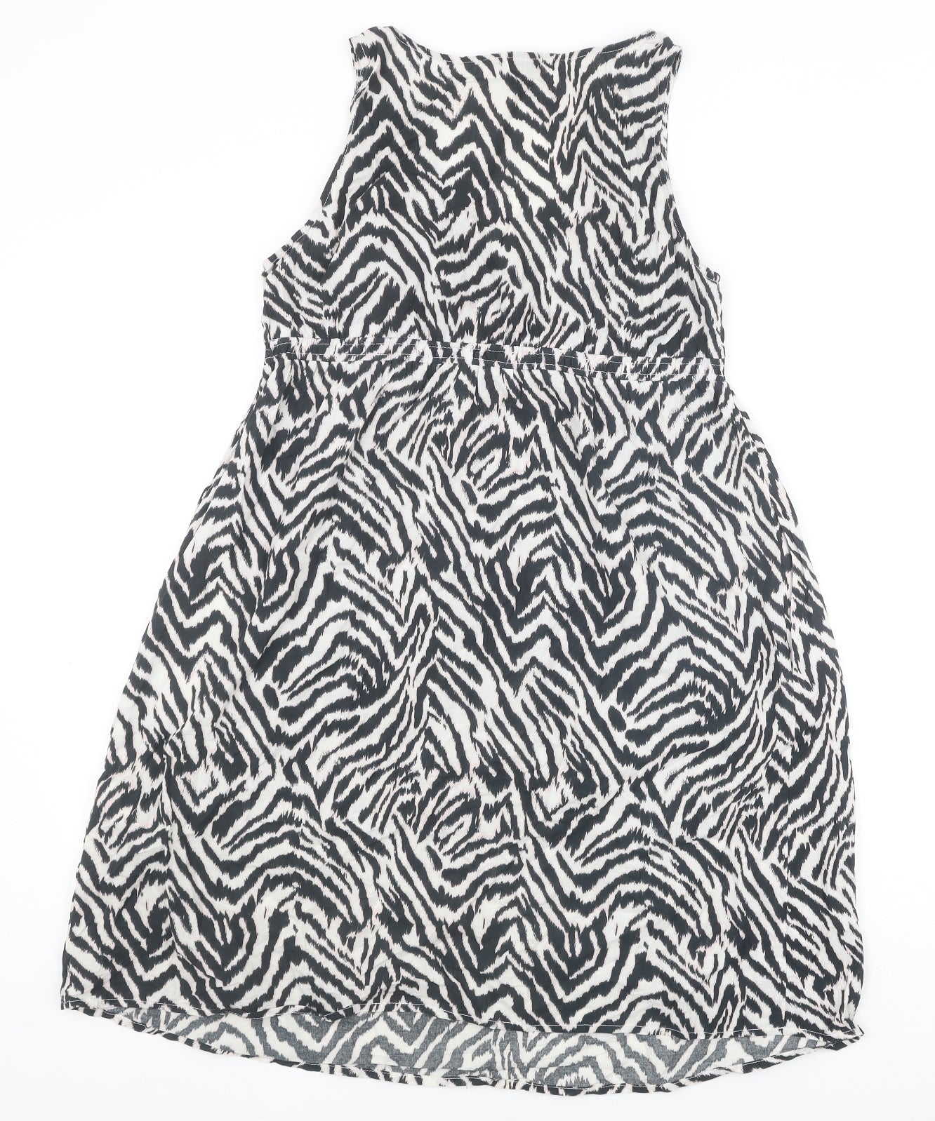 H&M Womens Black Animal Print 100% Cotton A-Line Size S V-Neck Pullover - Zebra Print