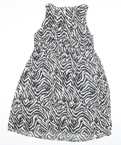 H&M Womens Black Animal Print 100% Cotton A-Line Size S V-Neck Pullover - Zebra Print