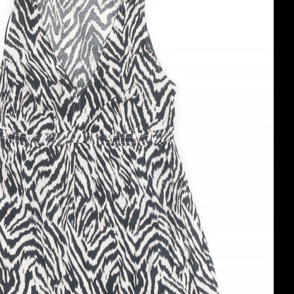H&M Womens Black Animal Print 100% Cotton A-Line Size S V-Neck Pullover - Zebra Print