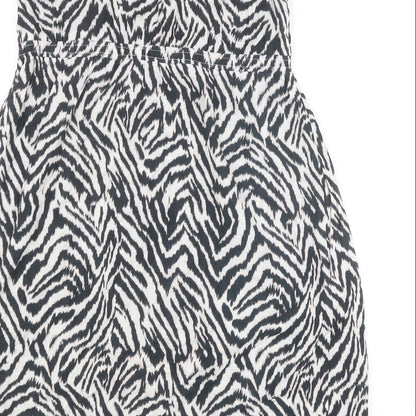 H&M Womens Black Animal Print 100% Cotton A-Line Size S V-Neck Pullover - Zebra Print