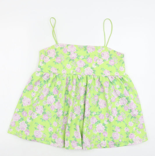 ASOS Womens Green Floral Polyester Camisole Tank Size 8 Square Neck