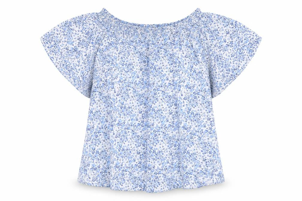 H&M Womens Blue Floral Polyester Basic Blouse Size S Boat Neck