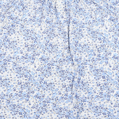 H&M Womens Blue Floral Polyester Basic Blouse Size S Boat Neck