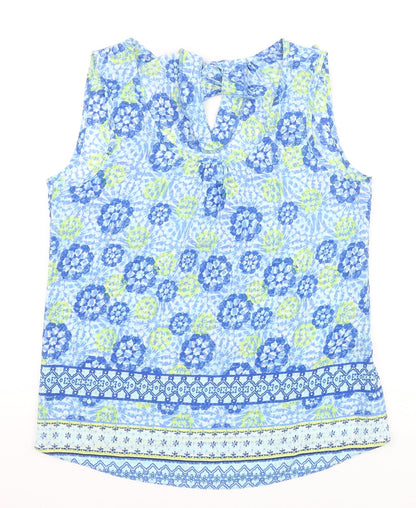 George Womens Blue Geometric Polyester Basic Tank Size 10 Scoop Neck