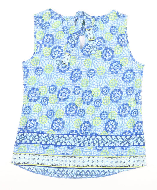 George Womens Blue Geometric Polyester Basic Tank Size 10 Scoop Neck