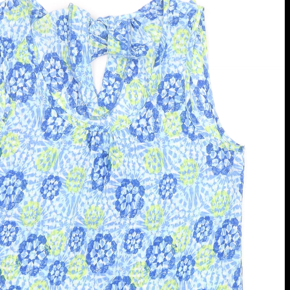 George Womens Blue Geometric Polyester Basic Tank Size 10 Scoop Neck