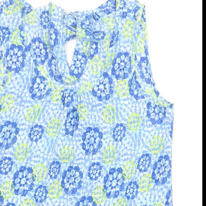 George Womens Blue Geometric Polyester Basic Tank Size 10 Scoop Neck