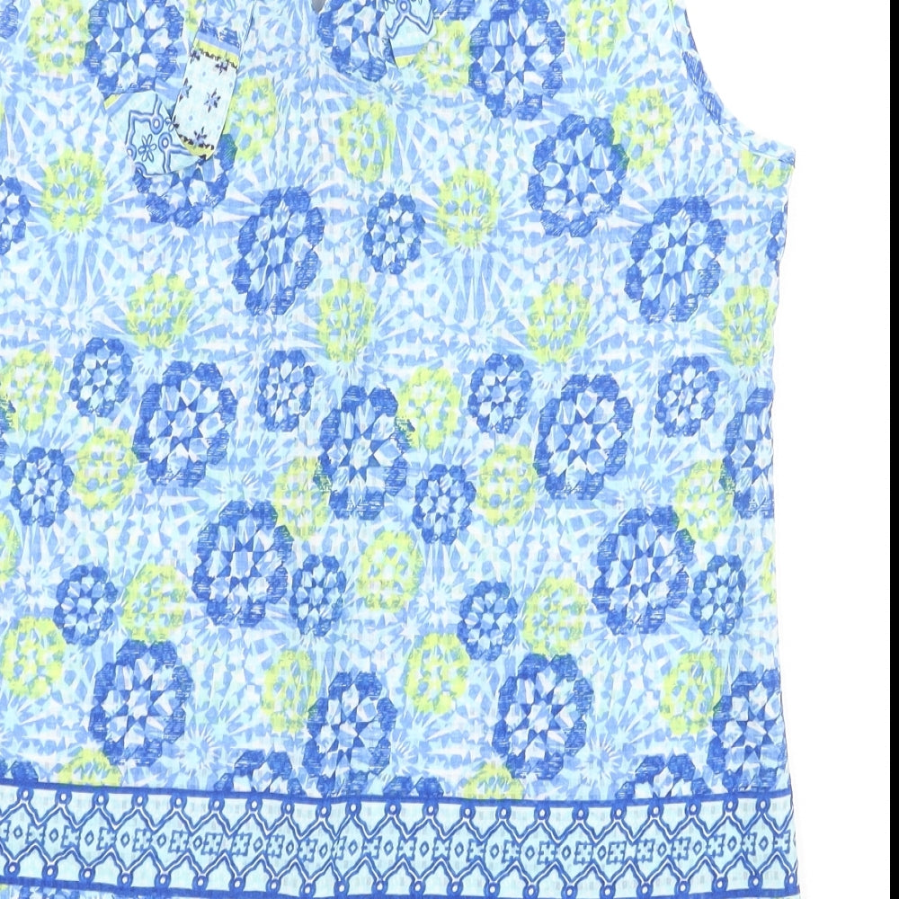 George Womens Blue Geometric Polyester Basic Tank Size 10 Scoop Neck