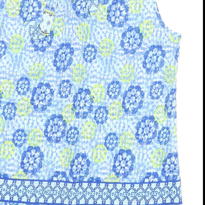 George Womens Blue Geometric Polyester Basic Tank Size 10 Scoop Neck