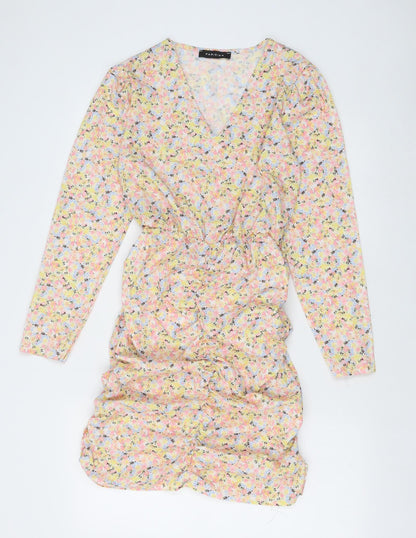 Parisian Womens Multicoloured Floral Polyester Bodycon Size M V-Neck Zip