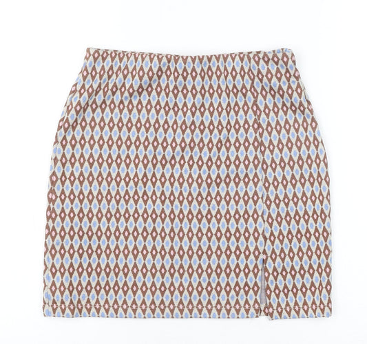 Primark Womens Brown Geometric Polyester Straight & Pencil Skirt Size 6