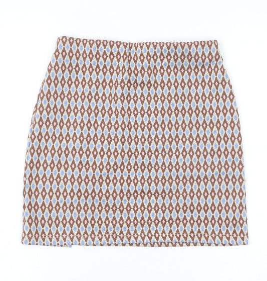 Primark Womens Brown Geometric Polyester Straight & Pencil Skirt Size 6