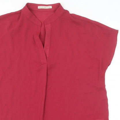 Active USA Womens Red Polyester Basic Blouse Size S V-Neck