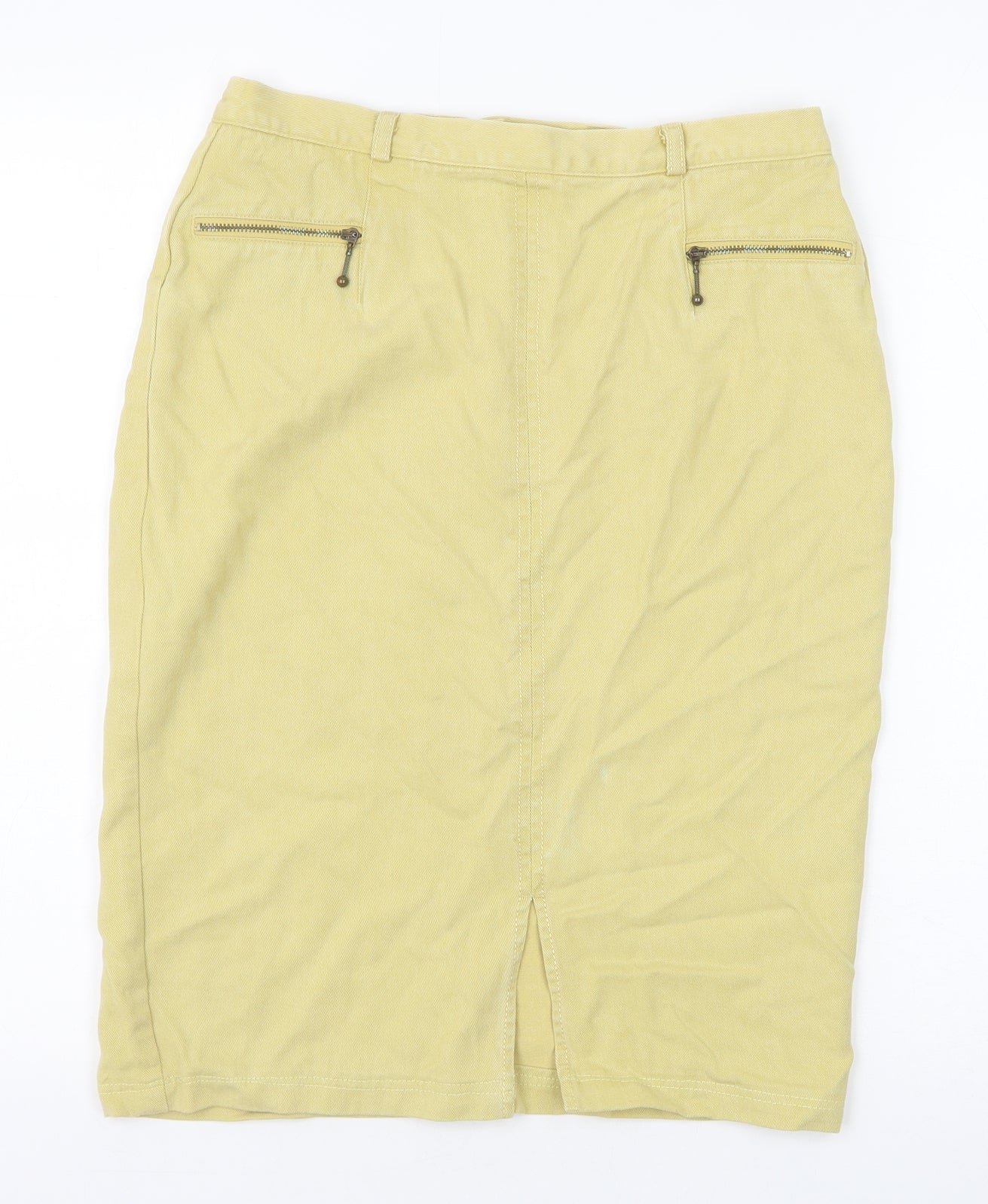 Preworn Womens Yellow Lyocell Straight & Pencil Skirt Size 12 Zip