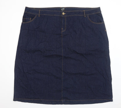Preworn Womens Blue Cotton Straight & Pencil Skirt Size 32 Zip