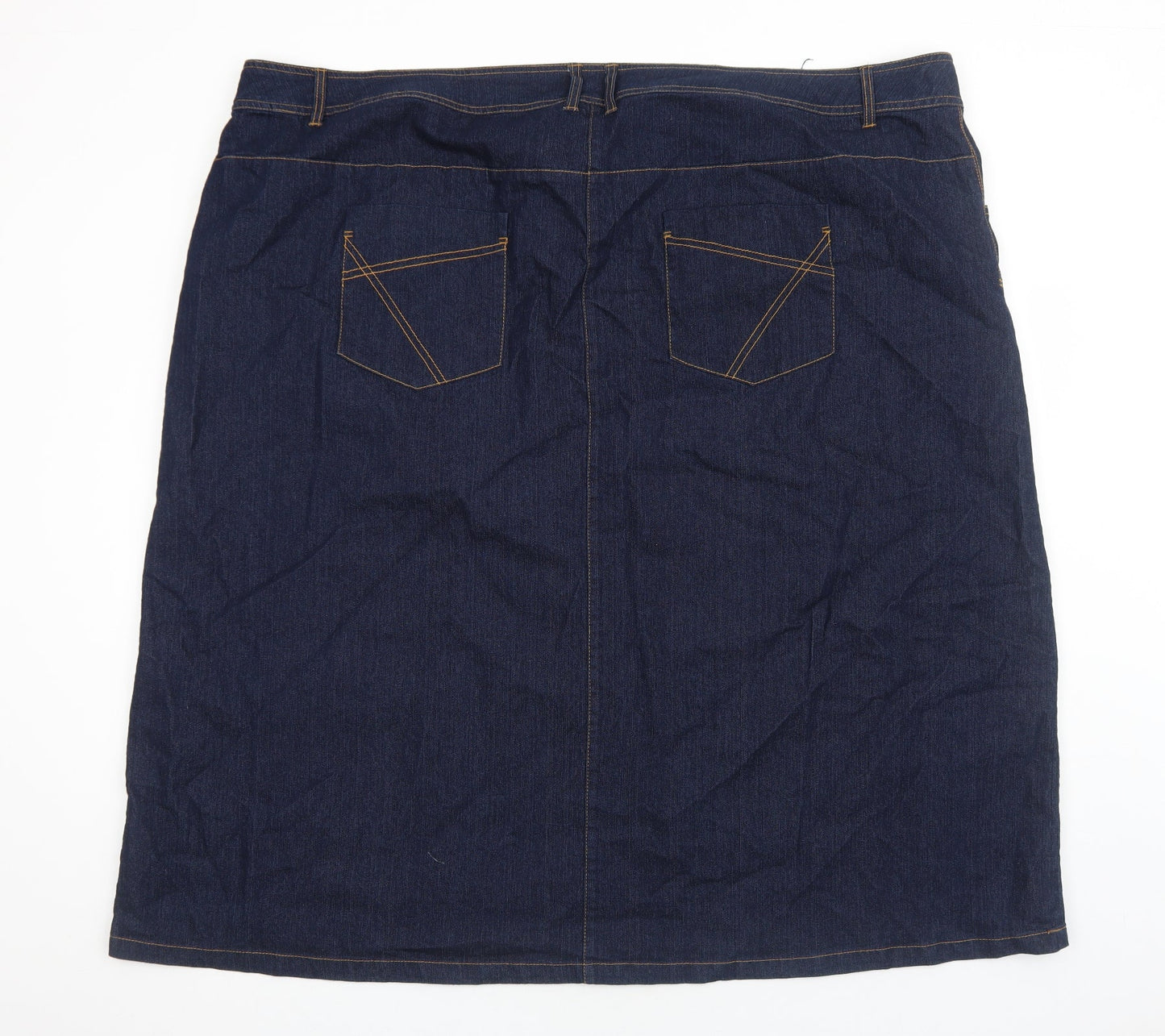 Preworn Womens Blue Cotton Straight & Pencil Skirt Size 32 Zip