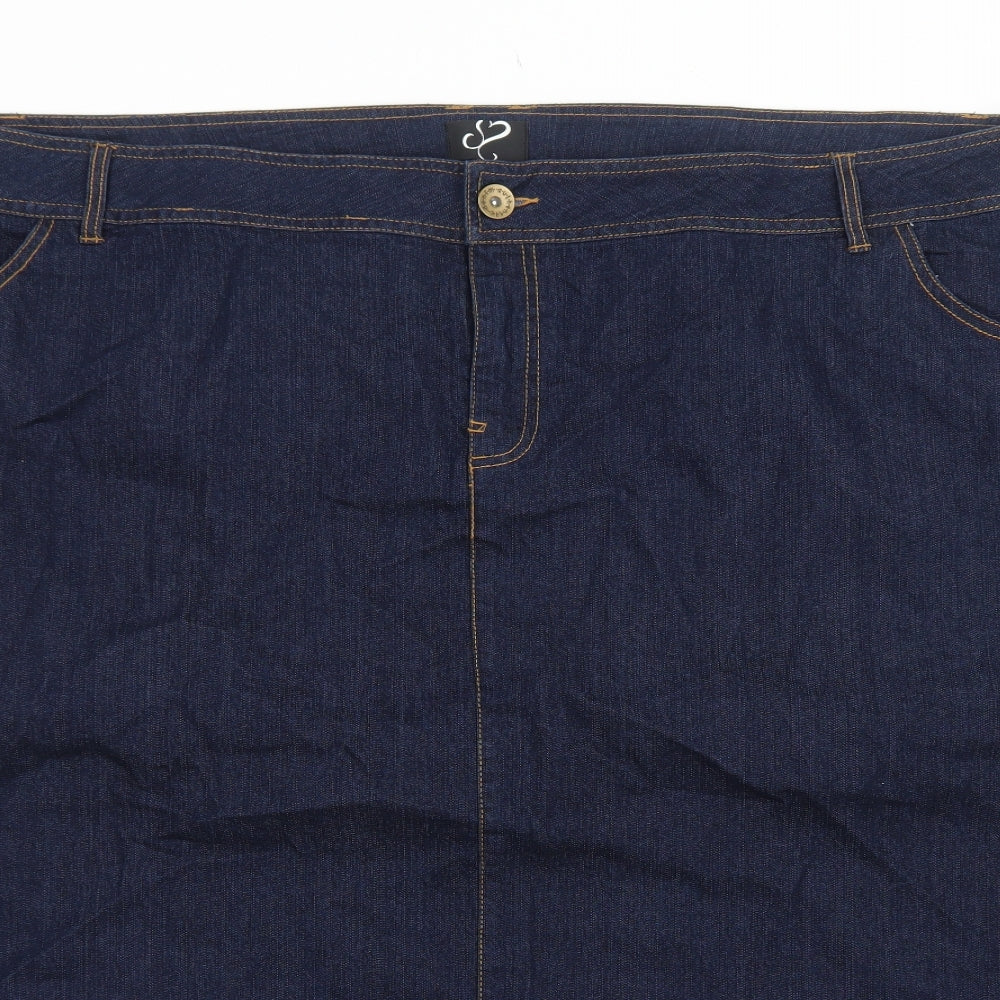 Preworn Womens Blue Cotton Straight & Pencil Skirt Size 32 Zip