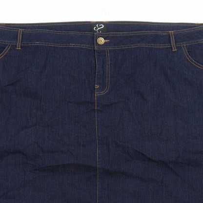 Preworn Womens Blue Cotton Straight & Pencil Skirt Size 32 Zip