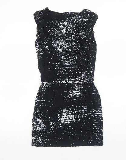 Second Female Womens Black Geometric Rayon Bodycon Size XS Boat Neck Pullover