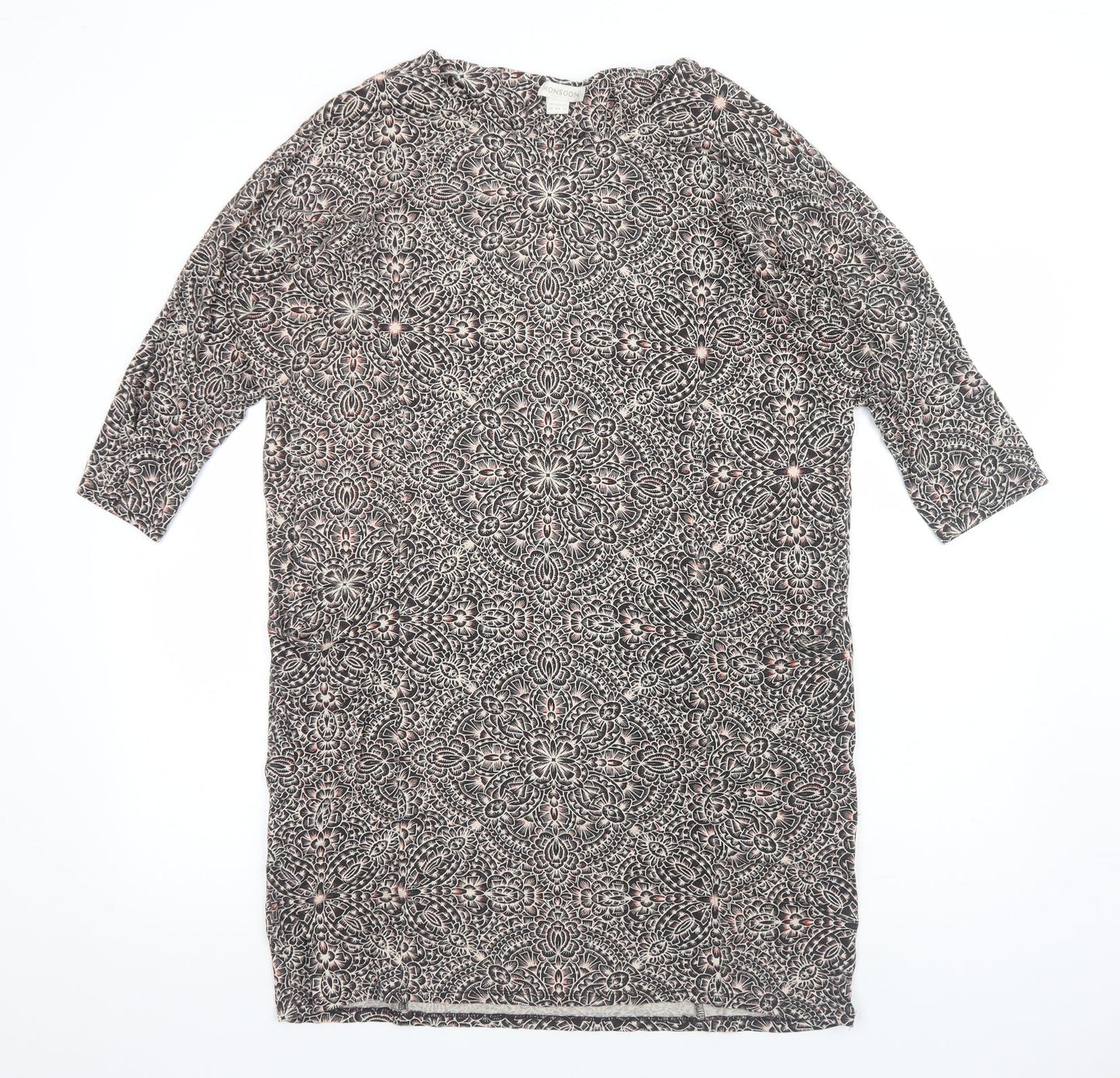 Monsoon Womens Grey Geometric Viscose Shift Size 14 Boat Neck Pullover