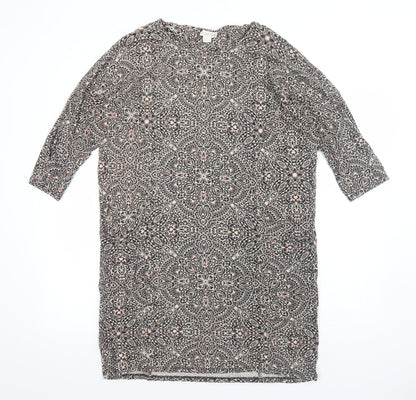 Monsoon Womens Grey Geometric Viscose Shift Size 14 Boat Neck Pullover