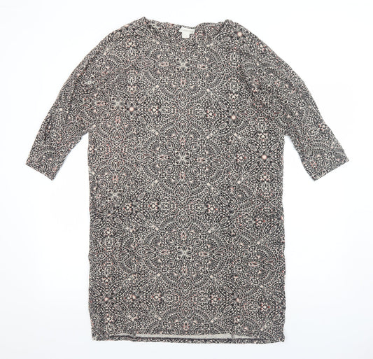 Monsoon Womens Grey Geometric Viscose Shift Size 14 Boat Neck Pullover