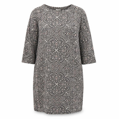 Monsoon Womens Grey Geometric Viscose Shift Size 14 Boat Neck Pullover