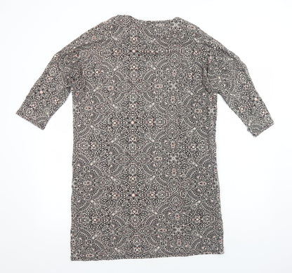 Monsoon Womens Grey Geometric Viscose Shift Size 14 Boat Neck Pullover