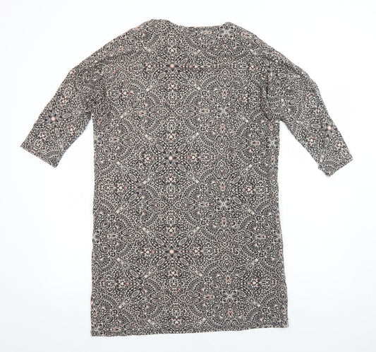 Monsoon Womens Grey Geometric Viscose Shift Size 14 Boat Neck Pullover