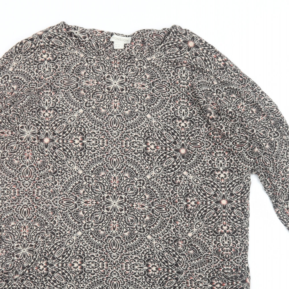 Monsoon Womens Grey Geometric Viscose Shift Size 14 Boat Neck Pullover