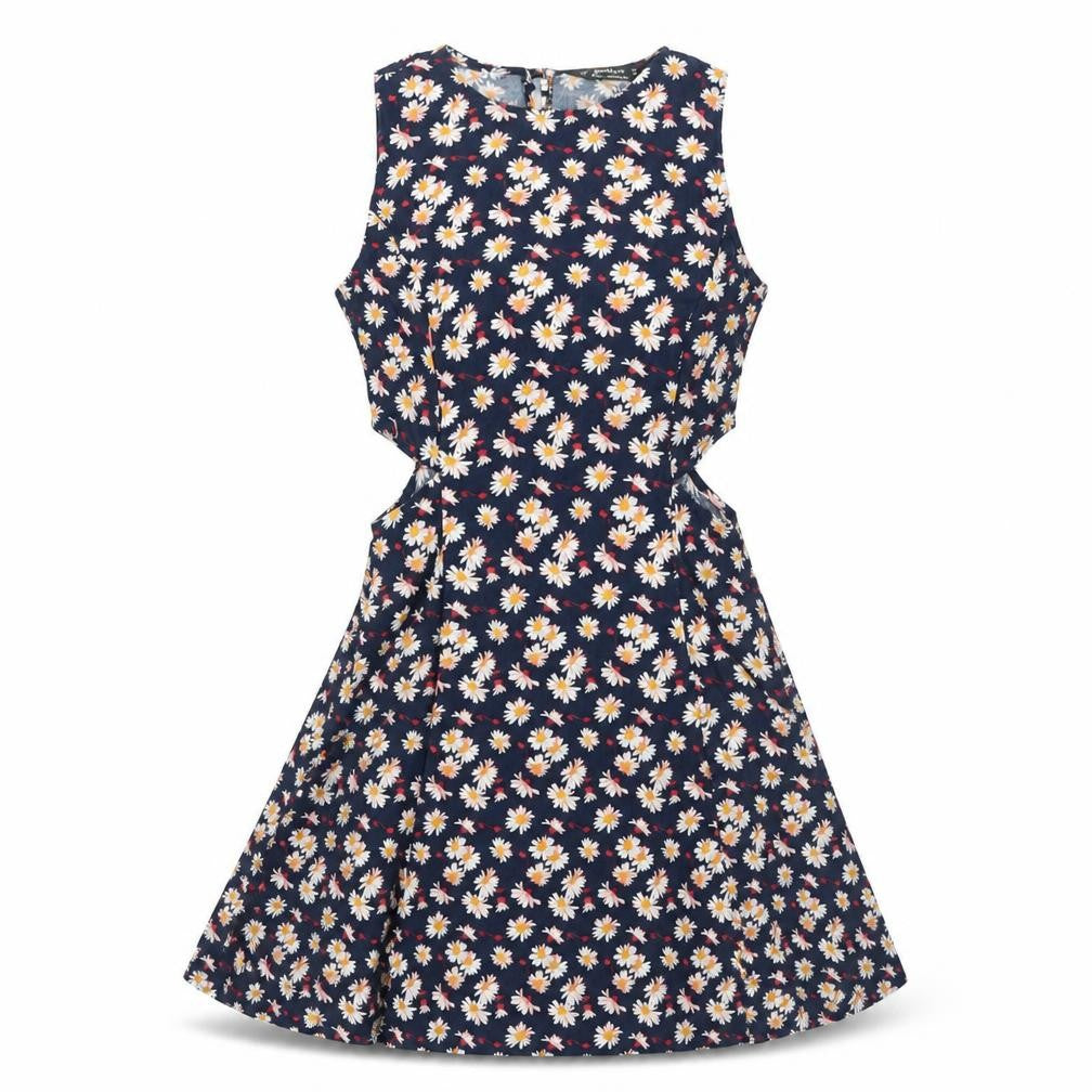 Miss Selfridge Womens Blue Floral Viscose Fit & Flare Size 6 Boat Neck Button