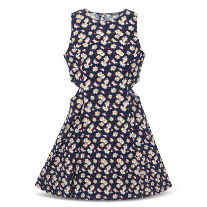 Miss Selfridge Womens Blue Floral Viscose Fit & Flare Size 6 Boat Neck Button